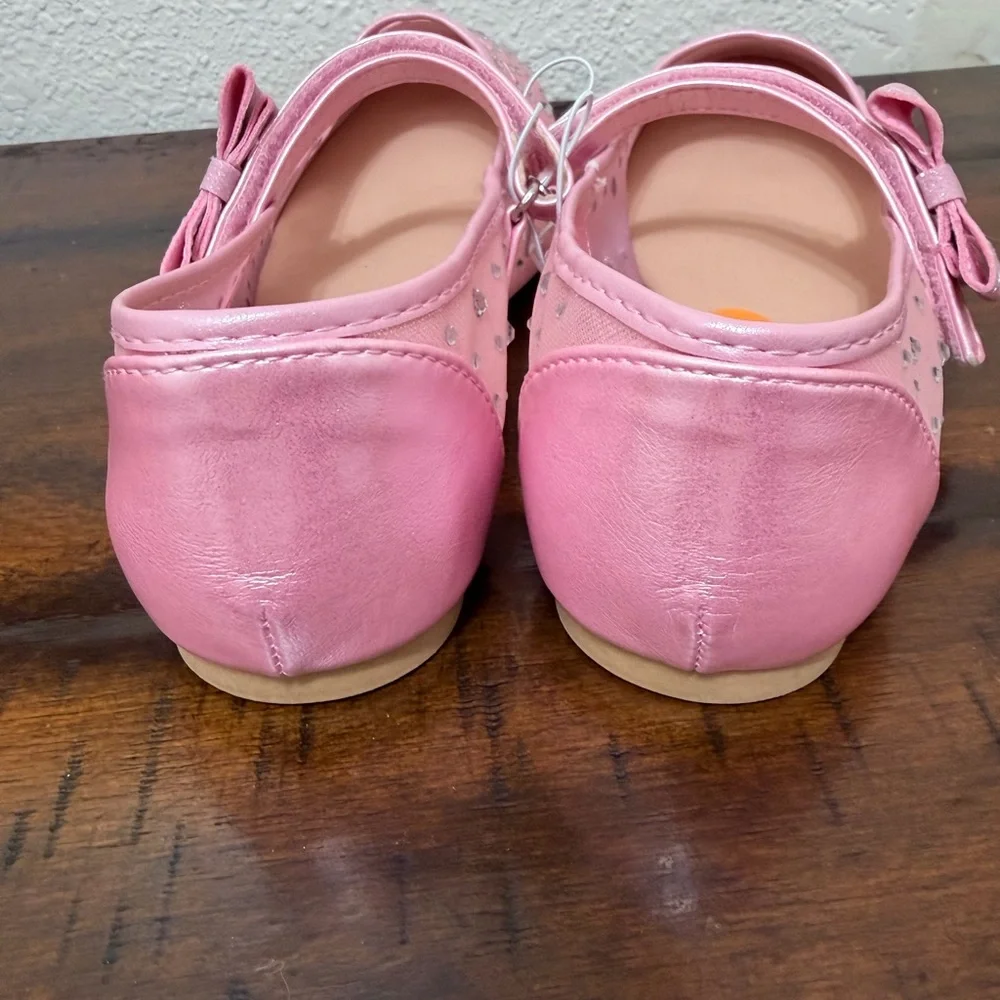 Sugar  Flats Shoes Big Girl Size 3M – Pink with Sparkly Rhinestones & Bow  New